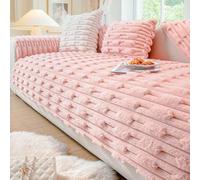 Thick Rabbit Plush Sofa Cover 1 2 3 4 Seater, New Universal Non-Slip Corner Sofa Cover L Shape Super Soft Faux Fur Sofa Slipcovers Fuzzy Couch Cover for Living Room for Kids, Pets Pink 90x210cm