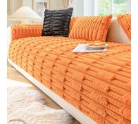 Thick Rabbit Plush Sofa Cover 1 2 3 4 Seater, New Universal Non-Slip Corner Sofa Cover L Shape Super Soft Faux Fur Sofa Slipcovers Fuzzy Couch Cover for Living Room for Kids, Pets Orange 70x70cm
