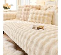 Thick Rabbit Plush Sofa Cover 1 2 3 Seater, Universal Non Slip Corner Sofa Cover L Shape Super Soft Faux Fur Sofa Slipcovers for Living Room, milky white, 70 * 90cm