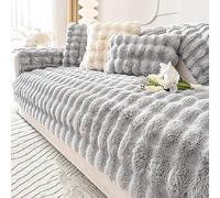 Thick Rabbit Plush Sofa Covers 1 2 3 Seater, Non-Slip Sofa Slipcovers For Corner L Shape, Funny Fuzzy Sofa Cover, Warm Velvet Sofa Cushion Covers, Washable Furniture Protector (Light Grey,70x150cm)