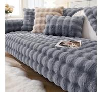 Thick Rabbit Plush Sofa Covers 3/2/1/4 Seater, Non-Slip Sofa Slipcovers For Corner L Shape, Funny Fuzzy Sofa Cover, Warm Velvet Sofa Cushion Covers, Washable Furniture Protector,Dark grey,70x150cm