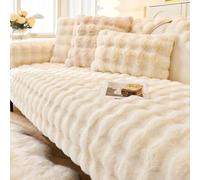 Thick Rabbit Plush Sofa Covers 3/2/1/4 Seater, Non-Slip Sofa Slipcovers For Corner L Shape, Funny Fuzzy Sofa Cover, Warm Velvet Sofa Cushion Covers, Washable Furniture Protector,White,70x180cm