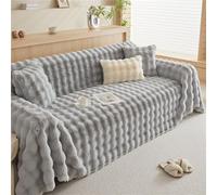 Thick Rabbit Plush Sofas Throw 1/2/3/4 Seater Extra Large Bed Double Blanket Throws for Settees Soft Solid Colour Non Slip Sofa Covers Sofa Cushion for Living Room Floor (Grey,1xPillow 45x45cm)
