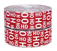 Thick Red & Silver “Ho Ho Ho” Christmas Ribbon - 2.5 Inch (65mm) Wired Edge Fabric Ribbon (2M) for Santa-Themed Gift Wrapping, Bows, Cake Decorating, Crafts & Festive Holiday Decorations