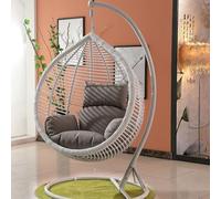Thick Removable Washable Hanging Egg Chair Cush for Outdoor Patio, Garden, Balcony - Soft table Basket Cush (Grey & White) - No Chair Included