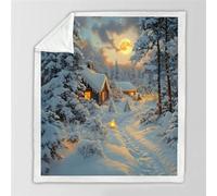 Thick Sherpa Fleece Blanket, Christmas Bed Throw Double Size, Lambswool Fleece Blankets for Beds, Couch Sofa Throw and Armchairs, Reversible Cozy Sofa Blanket, Snow cabin Throw, 160 x 220cm-BA175