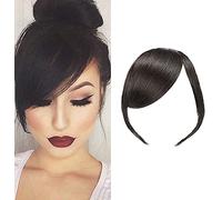 Thick Side Bangs Clip In Real 100% Human Hair Bangs Side Bangs Straight Fringe Hair Extensions(Natural Black Color,With Temples)