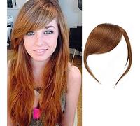 Thick Side Bangs Real Human Hair Bangs Clip In Side Bangs Straight Fringe Hair Extensions(Light Brown Color,With Temples)