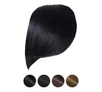 Thick Side Swept Bangs Clip in Bangs Real Human Hair Fringe Hair Extensions Natural look Hairpieces for Girls, Jet Black