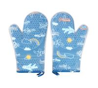 Thick Silicone Oven Mitts Heat Resistant Microwave Oven Gloves Cotton Lined Anti-Scald Insulated Kitchen Cooking Baking Gloves for BBQ Roasting Grilling (Blue Aircraft)