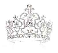 Thick Silvery White Drill Tiara Crystal Crown Bridal Princess Crown Wedding Accessories Fashion Headwear Shining Brightly, Alloy Rhinestone Bride Grand Crown Luxurious Atmospheric Palace Crown