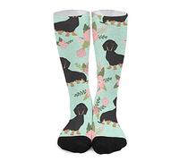 Thick Socks 50Cm Dachshund Black And Tan Coat Doxie Dog Breed Flower Crew Socks Colorful Patterned Socks Breathable Socks For Child, Womens, Valentine'S Day