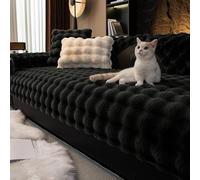 Thick Soft Plush Sofa Cover, Non-Slip Fluffy Couch Covers for 1 2 3 Seater, Warm Furniture Protector for Armchair, Corner & Sectional Sofa, Washable Pet Mat (Black,90x210cm)