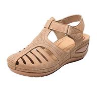 Thick Sole Sandals For Women Soft Leather Closed Toe Vintage Anti Slip Sandals Thick Sole Premium Shoes Hollow Sandals Womens Slide Sandals Shower (Brown, 5)