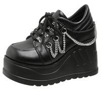 Thick-Soled Mid-Tube Boots Women's Thick-Soled Boots Punk Short Boots Thick-Heeled Height heel10CM/4INCH Motorcycle Chain Knight Boots
