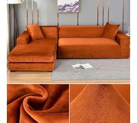 Thick Stretch Velvet Sofa Cover for 1/2/3/4 Seater Plush L-Shaped Couch Slipcover Brown 2-Seater for Living Room (145-185 cm) - Stylish Protection