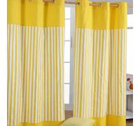 Homescapes Thick Yellow Stripe Ready Made Eyelet Curtain Pair, 117 X 137 Cm Drop