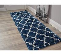 Thick Super Soft Matrix Blue Cream Shaggy Area Rugs (66cm x 200cm runner)