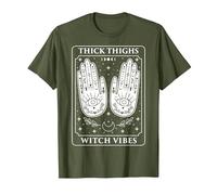 Thick Thighs Witch Vibes Celestial Tarot Card Halloween T-Shirt, Men, Olive Green, XX-Large
