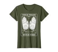 Thick Thighs Witch Vibes Celestial Tarot Card Halloween T-Shirt, Women, Olive Green, X-Large