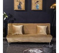 Thick Velvet Armless Sofa Bed Cover - Anti-Slip Couch Protector Solid Khaki Color Fits Folding Sofas Includes 45x45cm Pillowcase Winter Warmth & Style