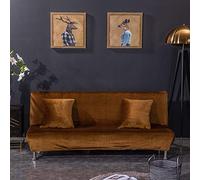 Thick Velvet Armless Sofa Bed Cover Anti-Slip Fur Protector Solid Brown Stretch Slipcover for Folding Sofa Bed (195-225cm) - Winter Essential