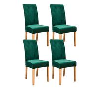Thick Velvet Dining Room Chair Covers, Super Soft Stretch Chair Slipcover, High Back Chairs Cover Elastic Washable XL Chair Protector for Hotel,Ceremony,Banquet,Restaurant (Dark green A,XL 4pcs)