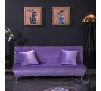 Thick Velvet Stretch Armless Sofa Bed Cover Anti-Slip Fur Protector for Folding Sofa Beds 120-155cm Solid Light Purple Cozy Furniture Protector