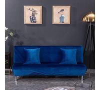 Thick Velvet Stretch Armless Sofa Bed Cover - Anti-Slip Solid Dark Blue Protector for Folding Sofas (120-155cm) - Cozy Furniture Protector for Home Decor