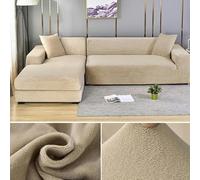 Thick Velvet Stretch Sofa Cover for 1/2/3/4 Seater L-Shaped Plush Couch Protector Grey Rice Color Fits 145-185 cm Two-Seater Living Room Furniture Upgrade