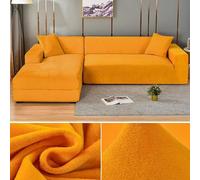 Thick Velvet Stretch Sofa Cover for 1/2/3/4 Seater Plush L-Shaped Couch Protector Luxurious Golden Slipcover for 2-Seater 145-185cm Living Room Furniture Decor