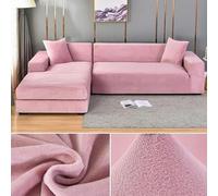 Thick Velvet Stretch Sofa Cover L-Shape Couch Protector for 1/2/3/4 Seater Plush Furniture Slipcover for Living Room Rose Color Fits 145-185 cm 2 Seater