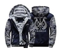 Thick Viking Fleece Hoodies Warm Hooded Sweatshirt Athletic Hoodies For Men Novelty Hoodies Outdoor Zip Up Sweatshirt(Blue,3XL)