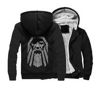 Thick Viking Fleece Hoodies Warm Hooded Sweatshirt Athletic Hoodies For Men Novelty Hoodies Outdoor Zip Up Sweatshirt(Black,3XL)
