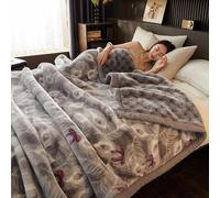 Thick Warm Fleece Blanket for Winter, Heavy Korean Style Mink Blanket, Reversible Printed Raschel Blankets, Super Soft, Embossing Pattern C 59x79in/150x200cm 2.5kg
