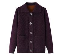 Thick Warm Grandma Winter Aran Sweater Cardigan - Women'S Lapel Cashmere Coat Middle-Aged Mother Cable Knitted Jacket, Classic Chunky Thermal Fleece Old Lady Knitwear, With Velvet,Xl