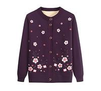 Thick Warm Grandma Winter Fleece Sweater Cardigan - Women'S Printed Cashmere Coat Middle-Aged Elderly Mother Knitted Jacket, Classic Chunky Winter Old Lady Knitwear, Purple,Xl