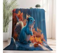 Thick Warm Heavy Throw Blanket - Soft Flannel With Cute Cartoon Style Animal Squirrel Design for Kids, Girls, Boys - All Season Silky Red Blanket for Sofa, Couch, Bed - 130×150 cm