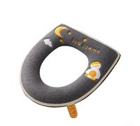 Thick Warm Toilet Seat Cover with Lifting Handle, Skin-Friendly Fiber and PU Leather Backrest, Fits U-Shaped Toilets Firmly (H)