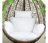 Thick Waterproof Replacement Cushion for Outdoor Hanging Egg Chair Swing, Soft Padded Wicker Rattan Basket with Headrest Pillow, Indoor/Outdoor Use, White