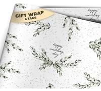 Thick Wedding Gift Wrap - 2 Luxury Sheets of Weddings Wrapping Paper in Olive You Design - Green Floral Marriage Happy Wedding Day Gift Wrap - Olive You (2 Sheet)