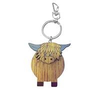 Thick Wrist Lanyard Alpines Cow Key Chain Wooden Highlands Cow Key Ring Car Key Door Key Decorative Buckle Key Lanyard with Wallet (B, One Size)