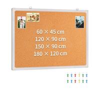 Thicken Cork Notice Pin Board with 12 Pushpins, 60 x 45cm Hanging Vision Bulletin Board for Home Kitchen Bedroom Office School, Aluminium Frame