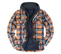Thicken hoodie men Hooded Flannel Shirts Jackets Lined Fleece Plaid Button Down Padded Check Long Sleeve Casual Work Plaid Shirt Full Zip,Orange,4XL