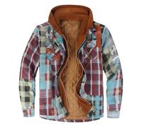 Thicken hoodie men Hooded Flannel Shirts Jackets Lined Fleece Plaid Button Down Padded Check Long Sleeve Casual Work Plaid Shirt Full Zip,Pink,XL