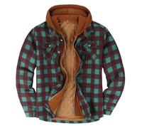 Thicken hoodie men Hooded Flannel Shirts Jackets Lined Fleece Plaid Button Down Padded Check Long Sleeve Casual Work Plaid Shirt Full Zip,Green,5XL