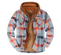 Thicken hoodie men Hooded Flannel Shirts Jackets Lined Fleece Plaid Button Down Padded Check Long Sleeve Casual Work Plaid Shirt Full Zip,Gray,4XL