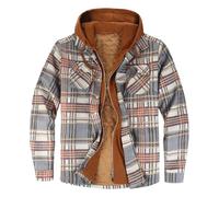 Thicken hoodie men Hooded Flannel Shirts Jackets Lined Fleece Plaid Button Down Padded Check Long Sleeve Casual Work Plaid Shirt Full Zip,Beige,XL