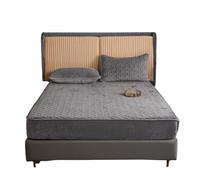 Thicken Mattress Pad Cover Velvet Mattress Topper Pad Protector Bed Topper Deep Pocket Bed Linen Bedspread with 2 pillowcases (Color : Dark Grey, Size : King)