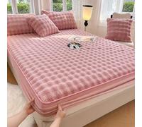 Thicken Mattress Protector King Queen Size Fitted Sheet Warm Mattress Cover Velvet Bedspread with Elastic Band Bed Cover Full Wrap Dustproof Mattress Topper Washable,pinkB,150 * 200cmQUEEN